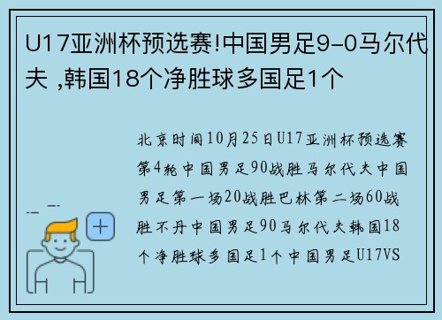 U17亚洲杯预选赛!中国男足9-0马尔代夫 ,韩国18个净胜球多国足1个